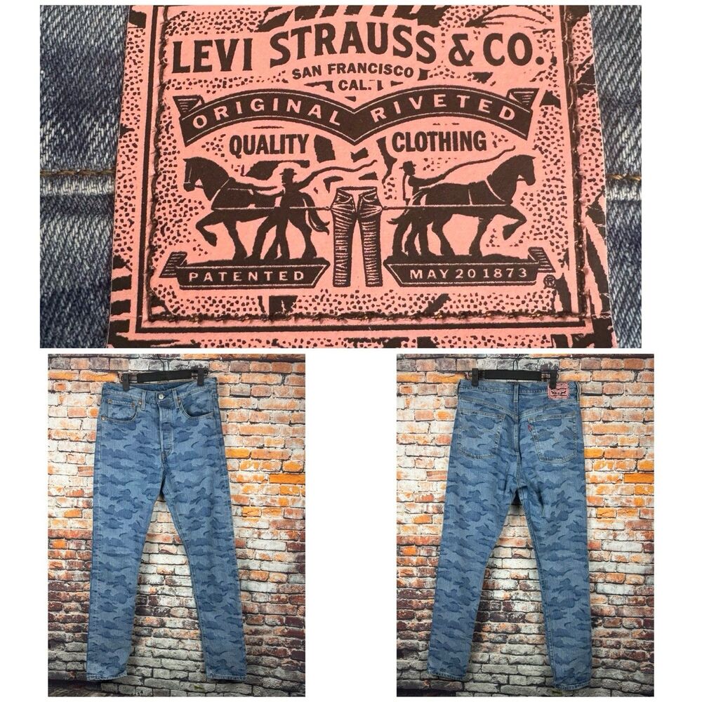 Levi's Premium Women's 501 Skinny Button Fly Camo Jeans Retro Big E 30"x32"
